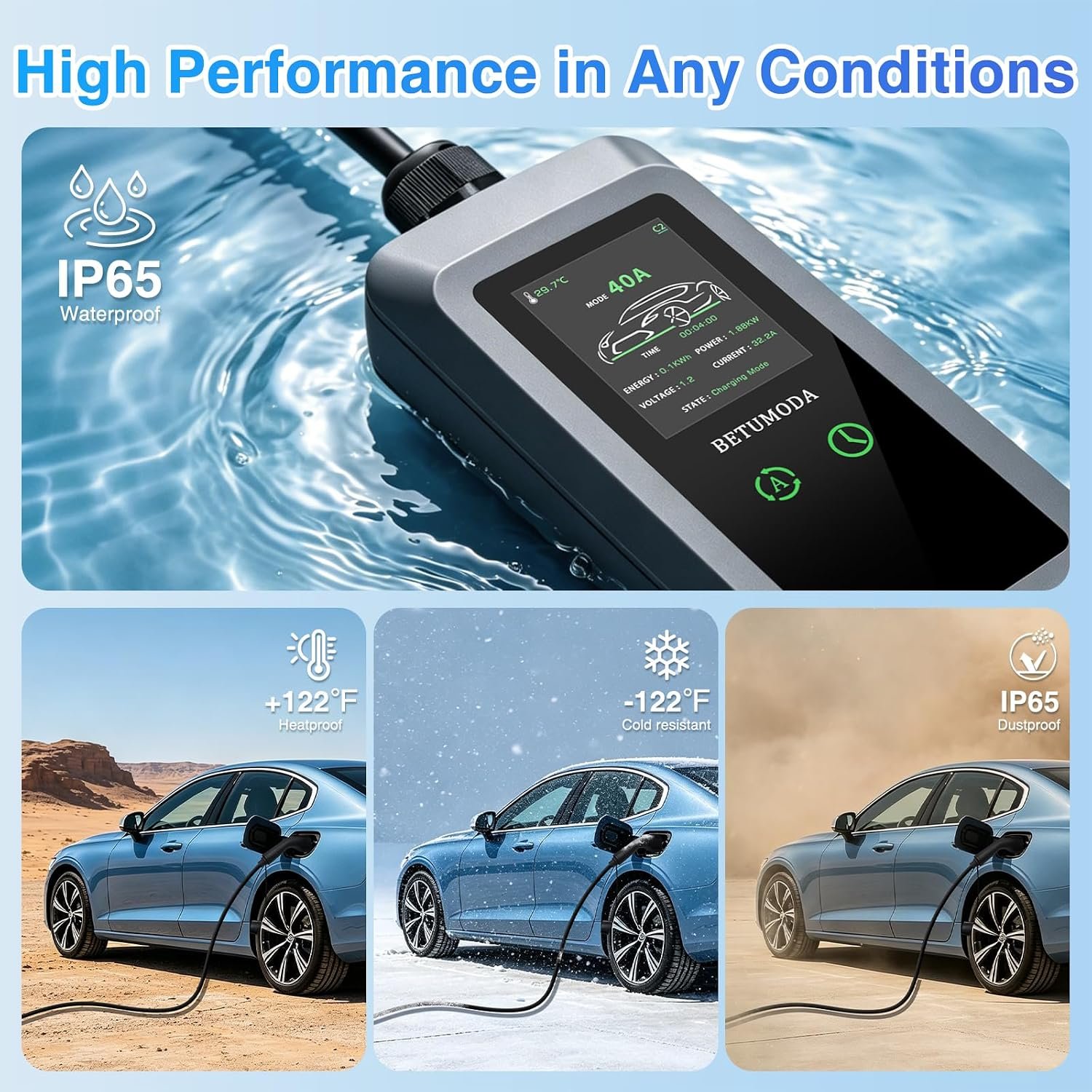 Level 2 EV Charger, 40 Amp 240V 9.6kW, 25ft Cable, LED Display | Portable J1772 Charger EV Car Charging Stations for Home Level 2, NEMA14-50 Plug, Current Adjustable (Tesla Need Adapter) - Image 8