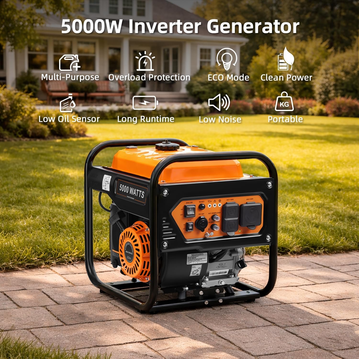 Oxseryn 5000-Watts Portable Inverter Generator, Gas Generator for Home Backup, 30A Outlet, RV Ready, ECO Mode, 60Lbs, EPA Compliment - Image 2