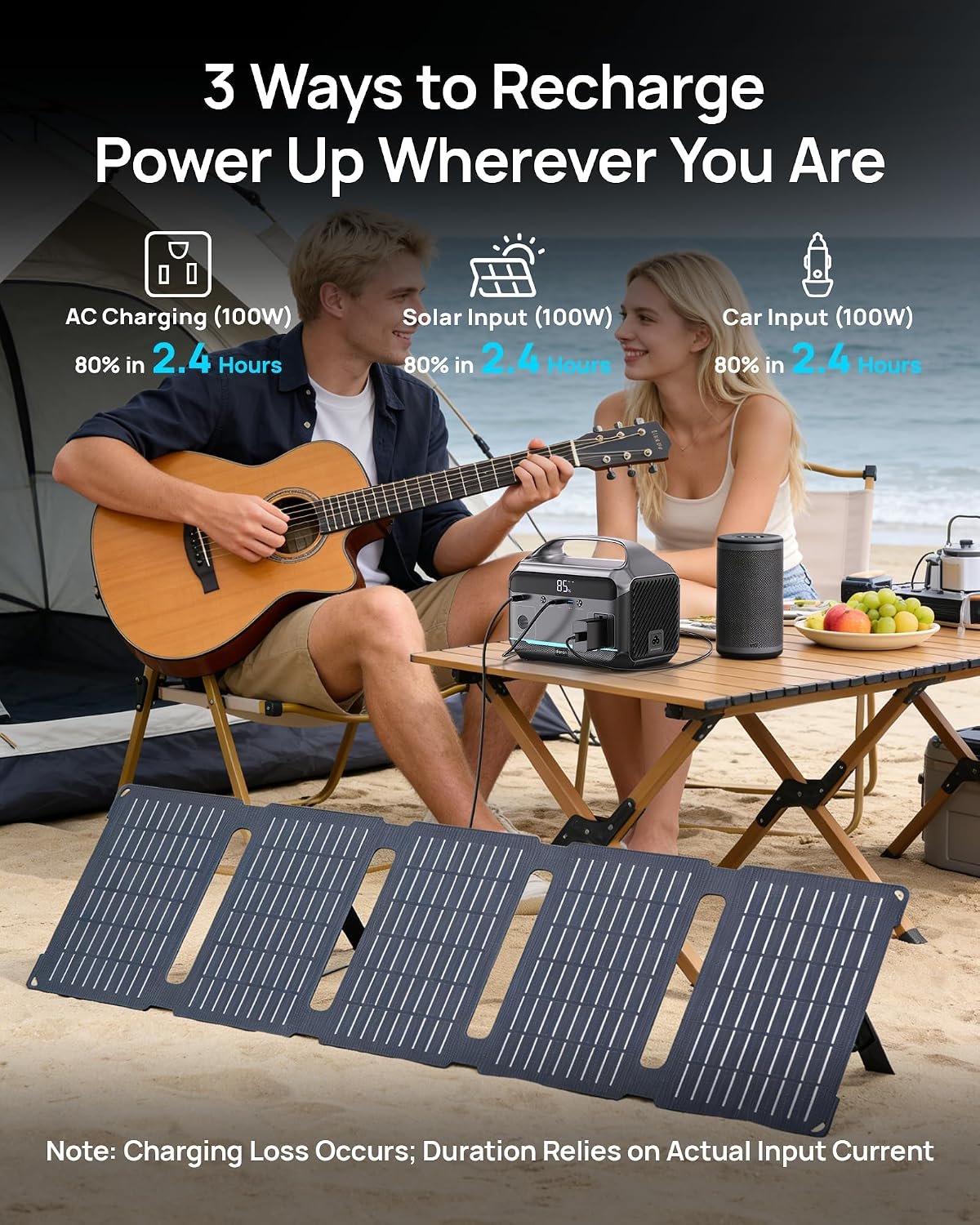 Daran Portable Power Station with 40W Solar Panel Included, 288Wh LiFePO4 Battery, 350W (600W Peak), 7-Port Design, 2.1Hrs Fast Charing Solar Generators for Home, Outdoor Camping - Image 4