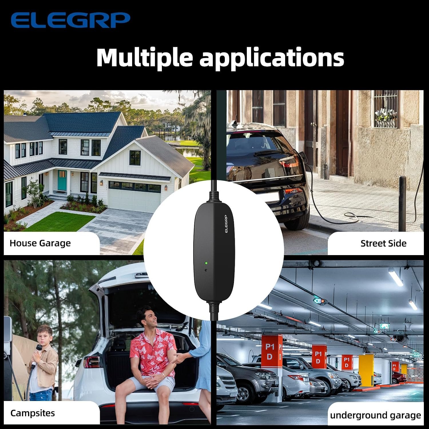 ELEGRP Level 1/2 EV Charger, 16 Amp, Portable J1772 Charger, 25FT Cable, NEMA 6-20 & 5-15 Adapter, Electric Car Charger 110V-240V for BEVs PHEVs, PBE & LRC Technology - Image 8