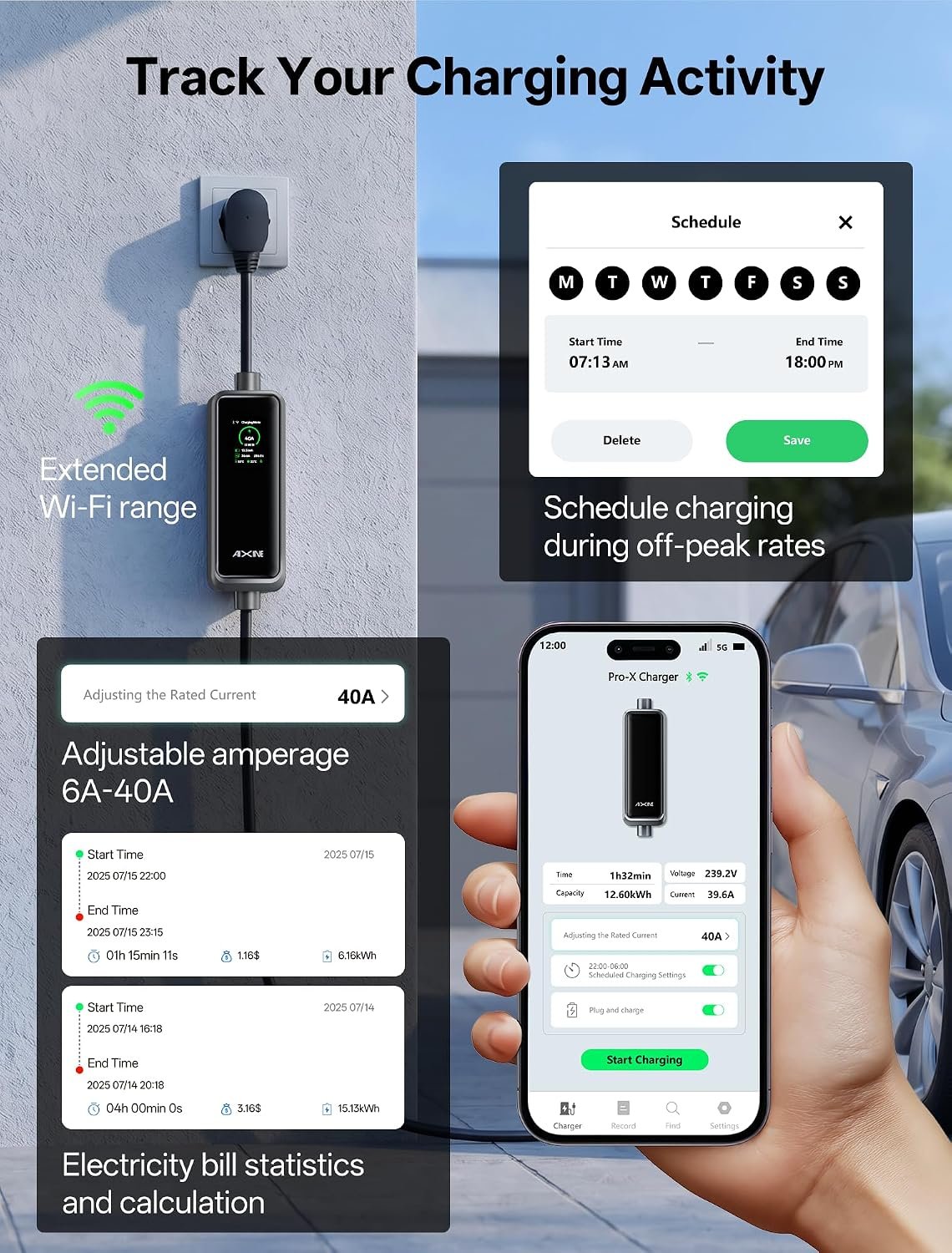 Level 2 EV Charger 40 Amp, Portable EV Charger Level 2 with 25ft Cable, WiFi APP/Plug-Play, 240V NEMA 14-50P Plug, J1772 Charger ETL Certified for BEVs/PHEVs, Electric Vehicle Charging Stations - Image 5