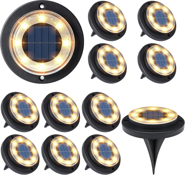 Solar Lights Outdoor Waterproof，Warm White 12 Pack 2-in-1 Ground Lights | Solar Powered Lights Outdoor Solar Disk Light Landscape Light for Deck Step Patio Yard Pathway Walkway Driveway Garden