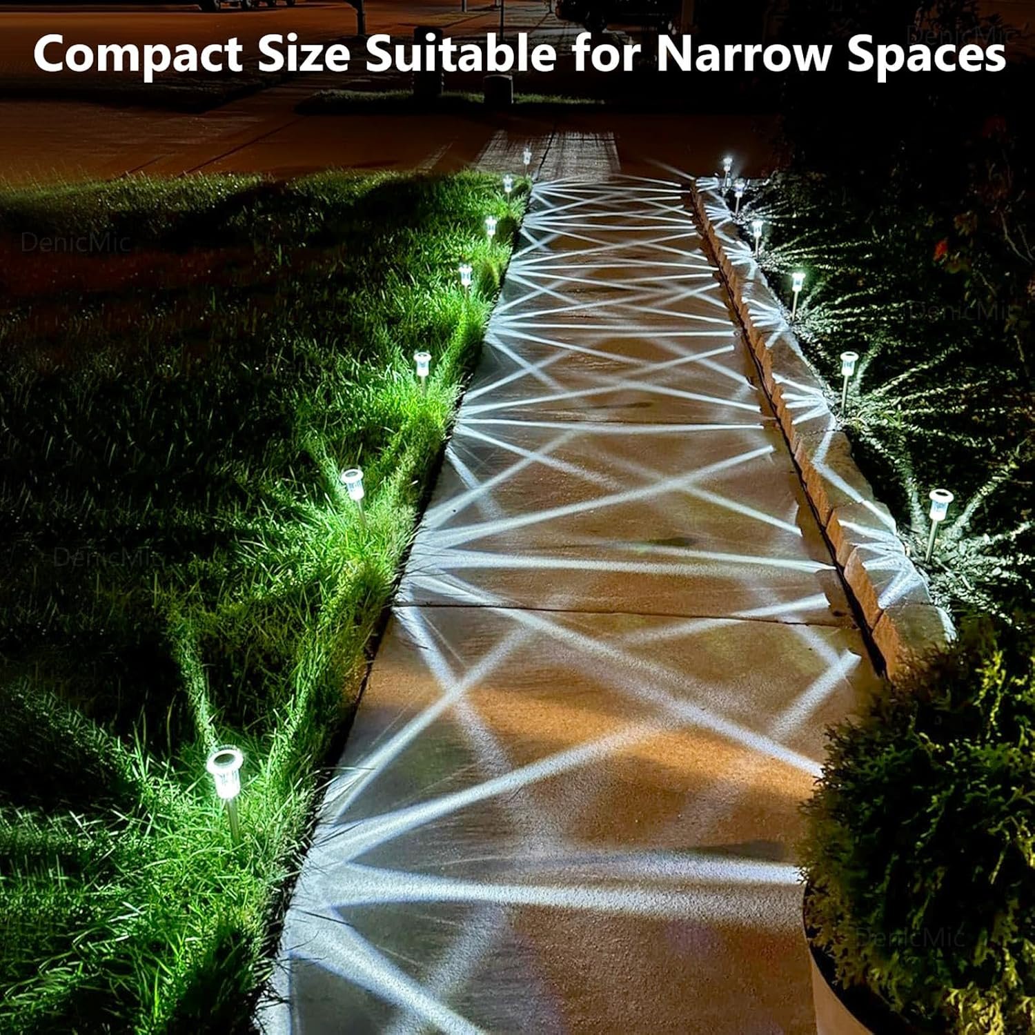 DenicMic Solar Lights Outdoor Waterproof 10 Pack Pathway Lights Cool White | Stake Lights for Yard Garden Driveway Walkway Outside Landscape Path Lights, Auto On/Off 6000K LED, Stainless Steel Pole - Image 7