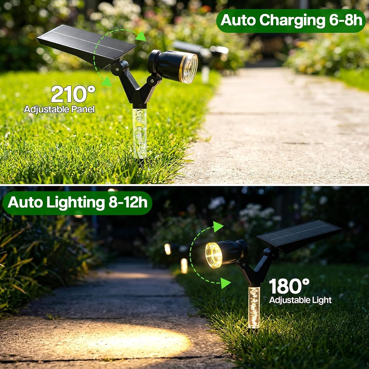 Solar Spot Lights Outdoor Waterproof Spotlights, Warm White 4 Pack | Solar Lights Outdoor for Yard Pathway Tree House Outside Landscape Lighting, Auto On/Off, Adjustable Angle, Illuminated Pole - Image 4
