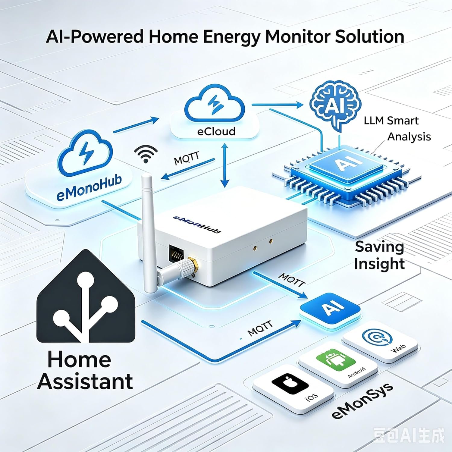 Home Energy Monitor-Real Time Electricity Usage Monitor,AI-Powered Energy Monitor,Power Usage Meter, Energy Monitor for Home Assistant,Power Monitor,Circuit Monitor,Electric Use Monitor - Image 3