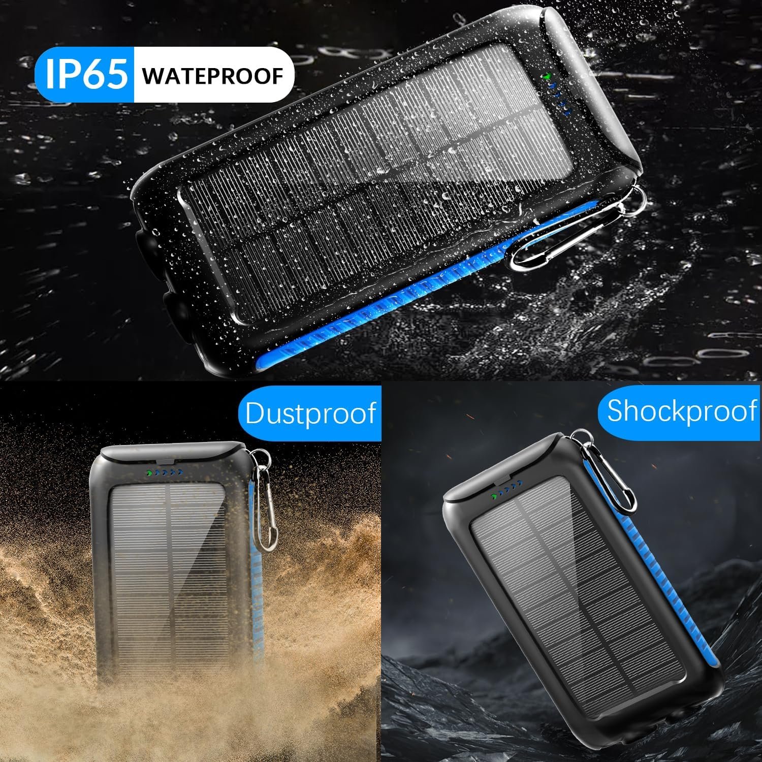 49800mAh Solar Charger Power Bank with USB-C Fast Charging & Dual USB Ports | Dual LED Flashlights with Rugged Design for Camping & Emergencies - Image 5
