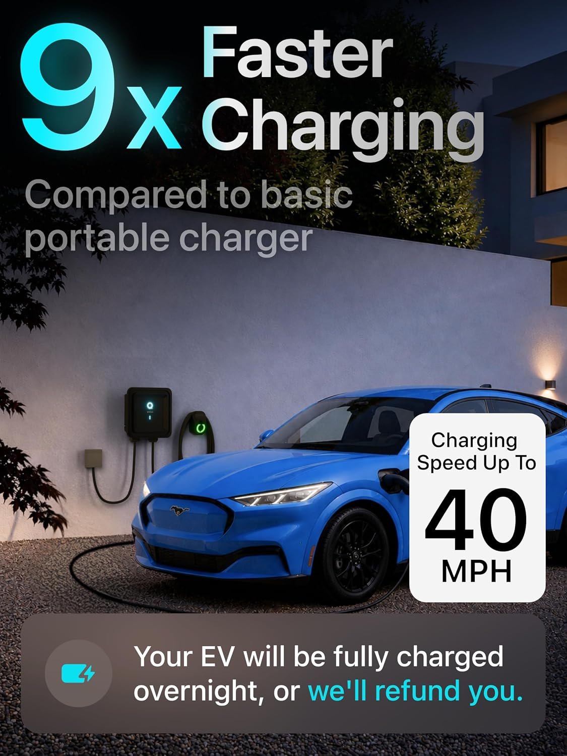 Level 2 EV Charger J1772 40A NEMA 14-50 - 240V Wall Charging Station | Plug in, up to 40 mph, 25ft Cable, WiFi (2.4GHz), Smart App, Weatherproof Indoor/Outdoor (IP66, NEMA 4), UL & ETL Certified - Image 4
