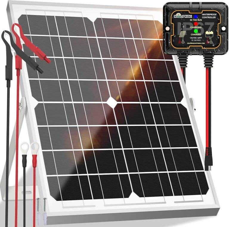 SOLPERK Solar Panel Kit 20W 12V Solar Battery Charger Maintainer+Controller | Solar Battery Trickle Charger + Smart MPPT Controller Adjustable Mount Bracket for Boat Car RV Motorcycle Marine Automotive
