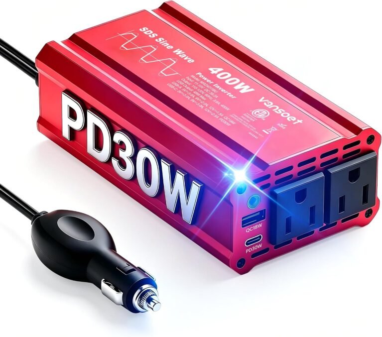 400W Car Power Inverter, DC 12V to AC 110V, PD3.0 QC18W 2 Outlets Dual USB | Peak Clipped Sine Wave, Car Charger Plug Adapter Power Converter, Charging Ports (Red-400)