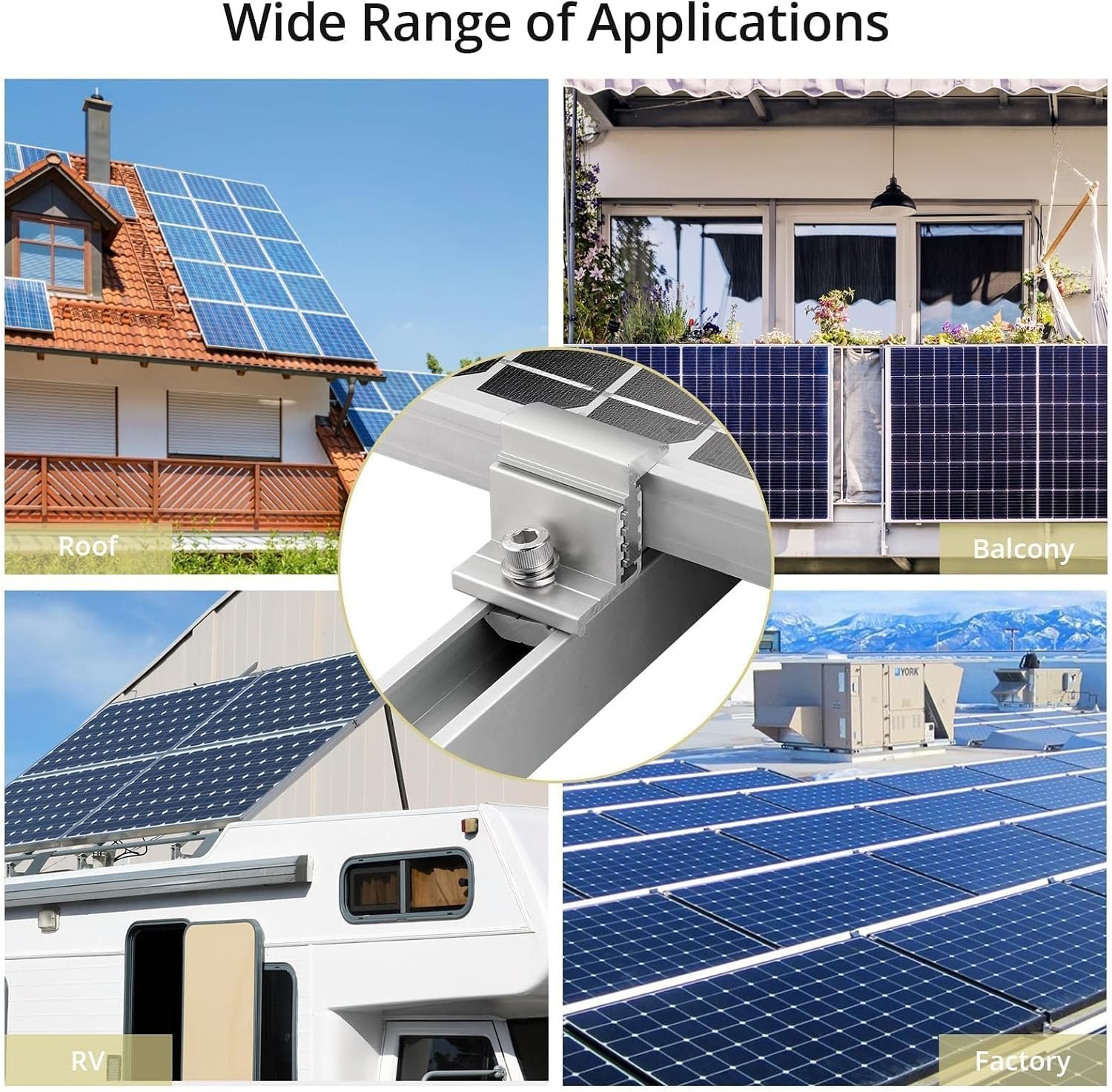 Anbte 10pcs Solar Panel End Clamps 30-50 mm Adjustable, Solar Mount Bracket | Aluminum Solar Panel Mounting Kit with 10*Screw M8 &1*Wrench, For Metal Roof, Tin Roof, Flat Roof, Sheet Roof, Ground, Silver - Image 7