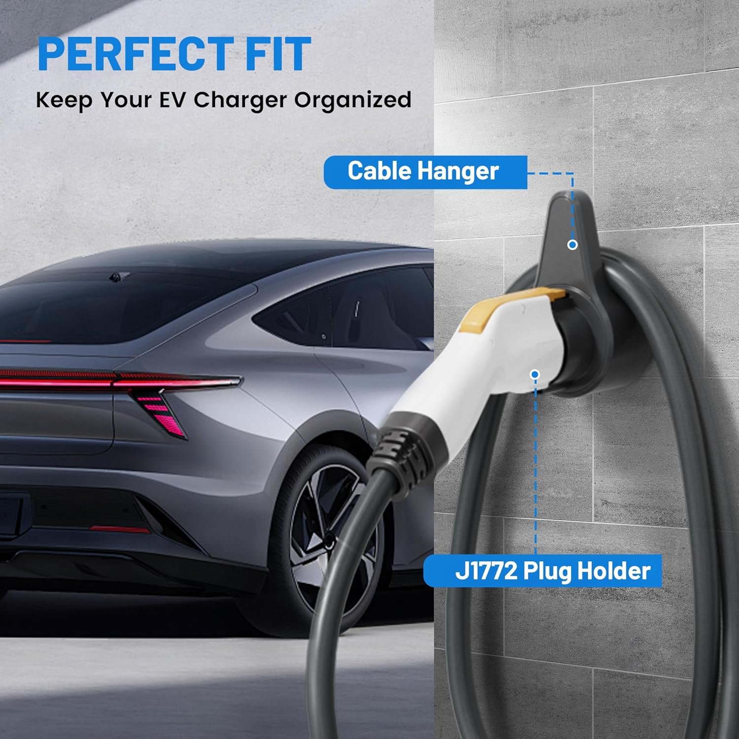 MECMO EV Charging Cable Holder Wall Mount for J1772, Electronic Vehicle Charger Cord Hanger, EVSE Car Charger Cable Organizer Management, EV Charging Plug Cord Protector Wall Hook SAE J1772 Connector - Image 3