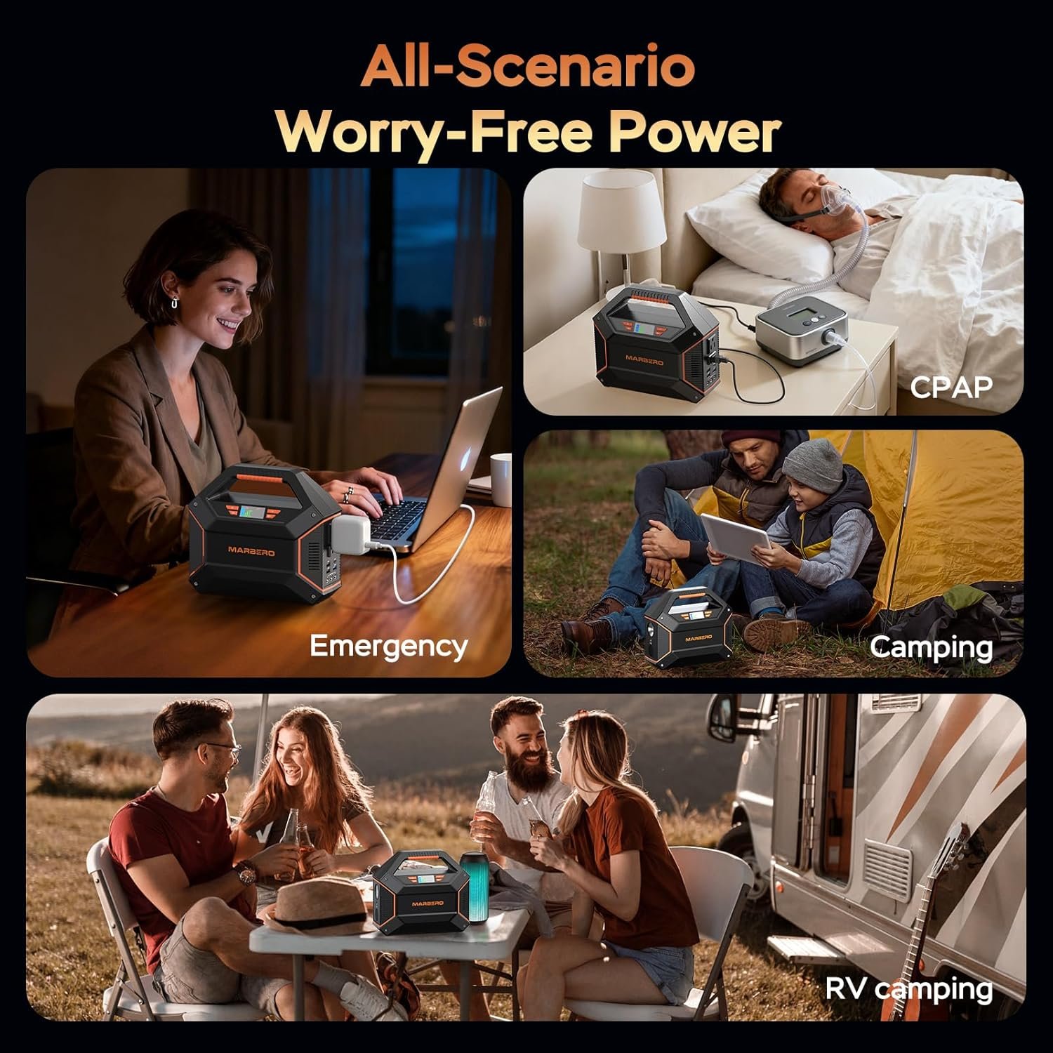 MARBERO Portable Power Station 155Wh, 100W Portable Generator 42,000mAh | Power Station with 6 Outputs, 2x 110V AC Outlet, LED Flashlight Lightweight for Camping, Home Blackout, Outdoor, RV Travel - Image 6