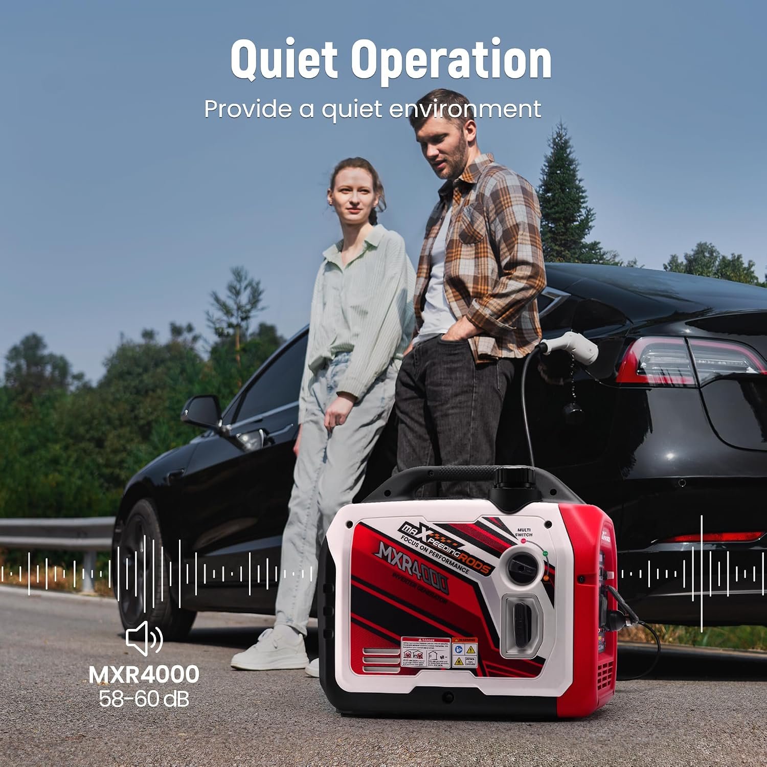 maXpeedingrods 4000 Watt Inverter Generator, Bluetooth® App Data Monitor | Portable Gas Powered Generaator Remote Data Check RV Ready, with CO Alarm for Outdoor Camping, Home Backup,MXR4000 - Image 4