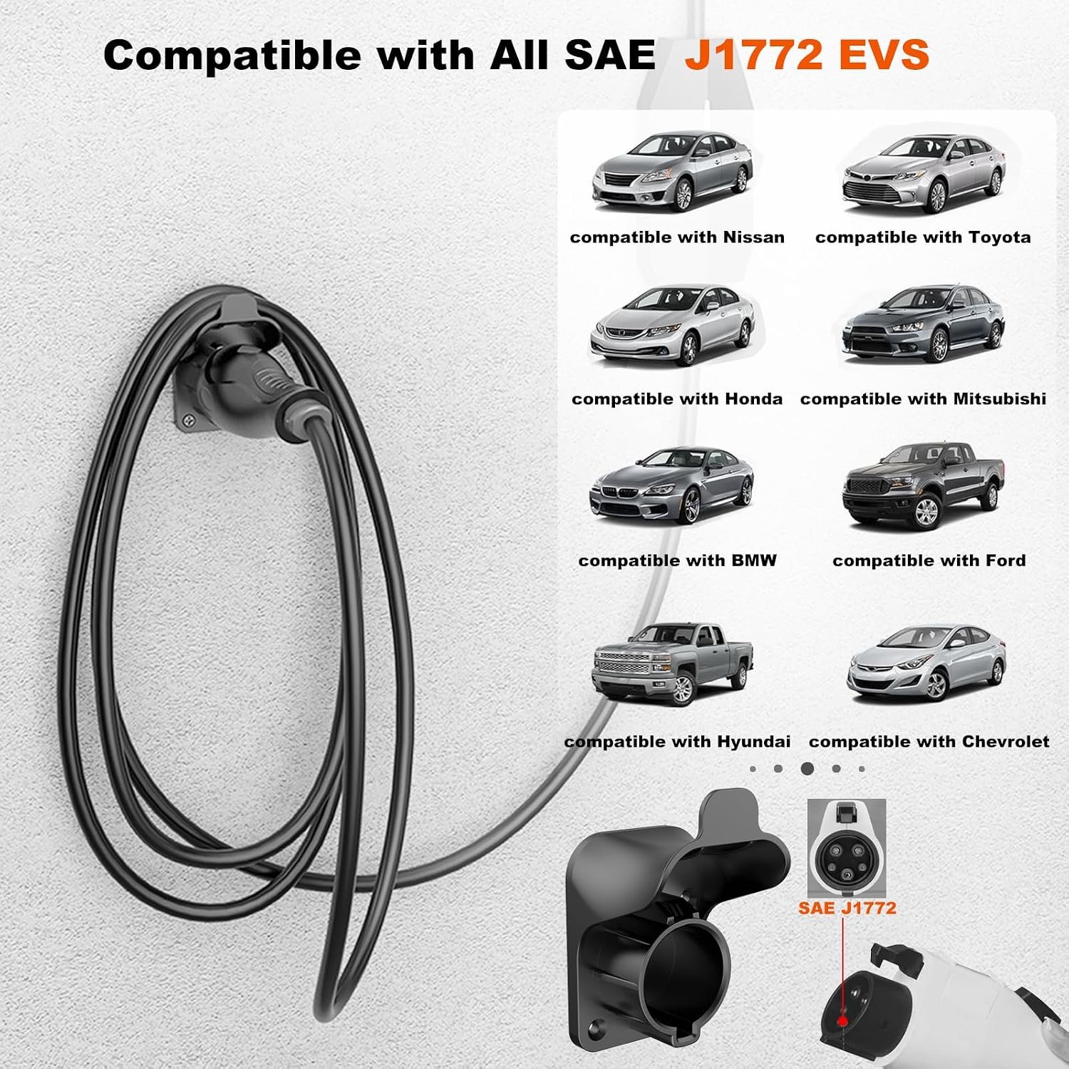 EV Charger Holder Wall Mount Electric Car Charging Cable Holster for SAE J1772 Charging Plug & Connector - Image 2