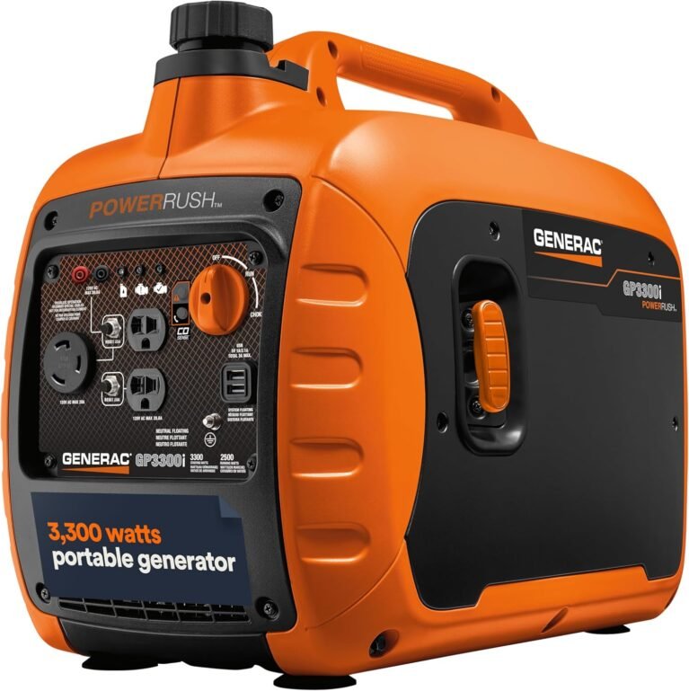 Generac 3,300 Watt Gas Powered Portable Inverter Generator, USB Charging | 2,500 Running Watts, Clean Stable Power, Lightweight, RV Ready, Home Backup, Camping, 49 State Compliant