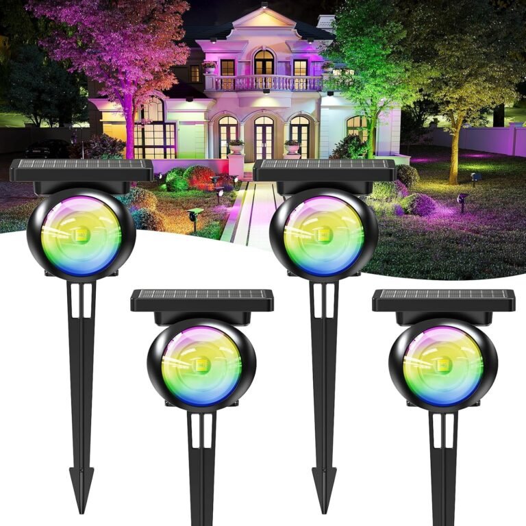 Focusing Solar Spot Lights Outdoor Waterproof, RGB+3CCT Tree Uplights 4Pack | Multicolor Focused Lens Spotlight, Dusk-to-dawn Light, Stake or Wall Mounting for Yard Landscape Garden Path Halloween Decor