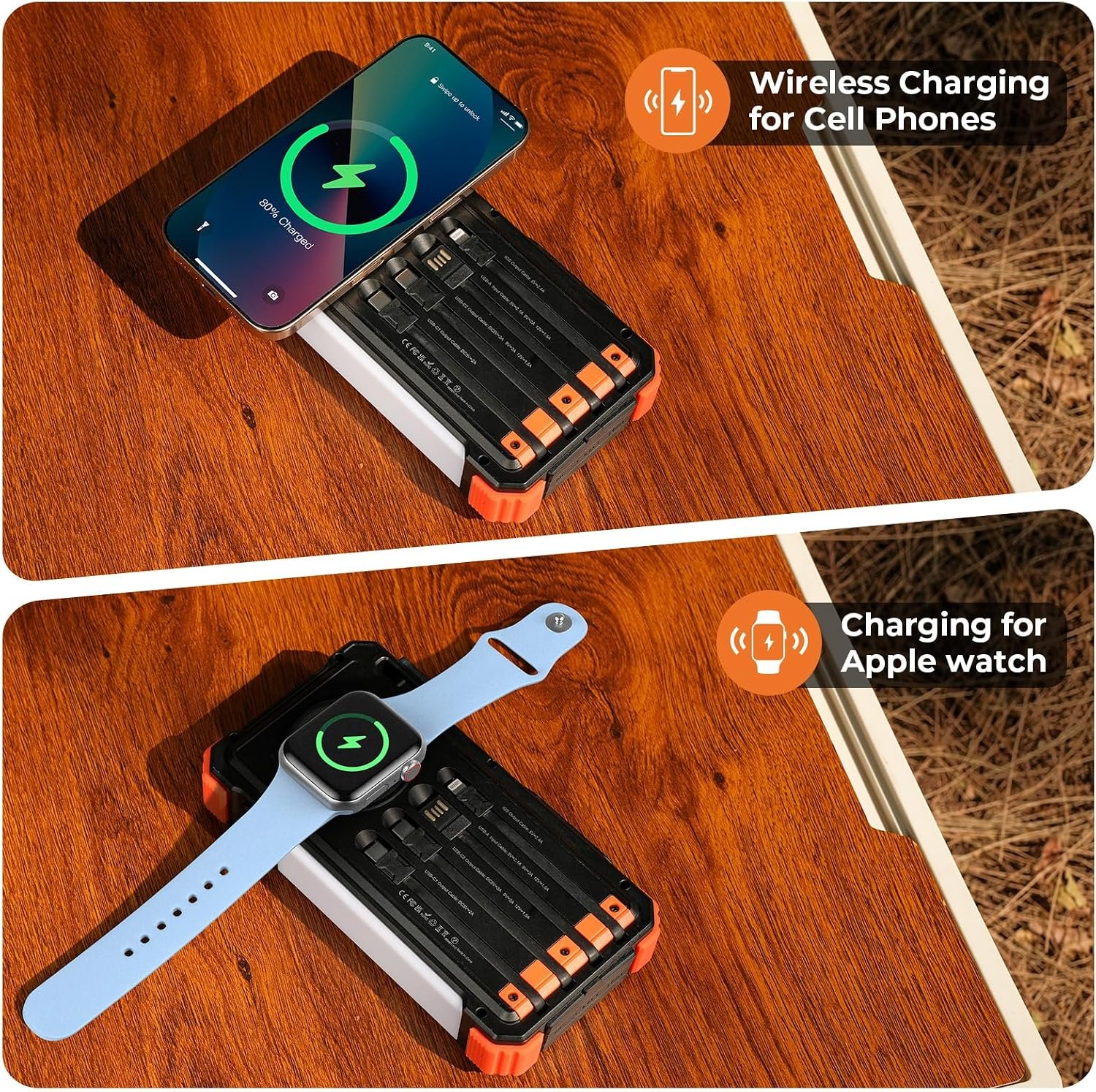BLAVOR Solar Power Bank 20000mAh Built-in Cables, Wireless Charger for Phones & Apple Watch, 20W Fast Charging Battery Pack with USB C, Flashlight, Solar Charger for iPhone, iPad, iWatch, Samsung - Image 4