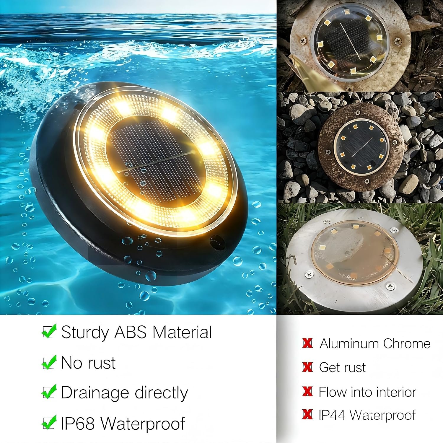 Solar Lights Outdoor Waterproof,Warm White 12 Pack 2-in-1 Ground Lights | Solar Powered Lights Outdoor Solar Disk Light Landscape Light for Deck Step Patio Yard Pathway Walkway Driveway Garden - Image 5