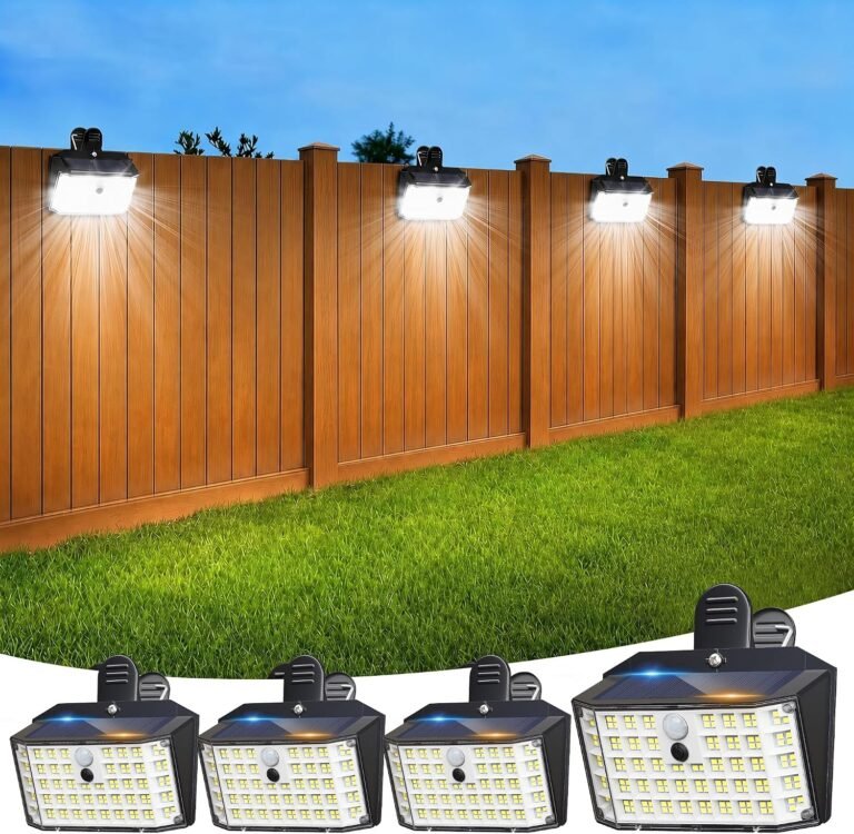 Clip on Solar Lights Outdoor, Motion Sensor Fence Lights | 176LED 600LM No Drill Solar Clip Light with Motion Sensor, 3 Modes IP65 Waterproof Security Lights for Deck,Yard(4Pack)