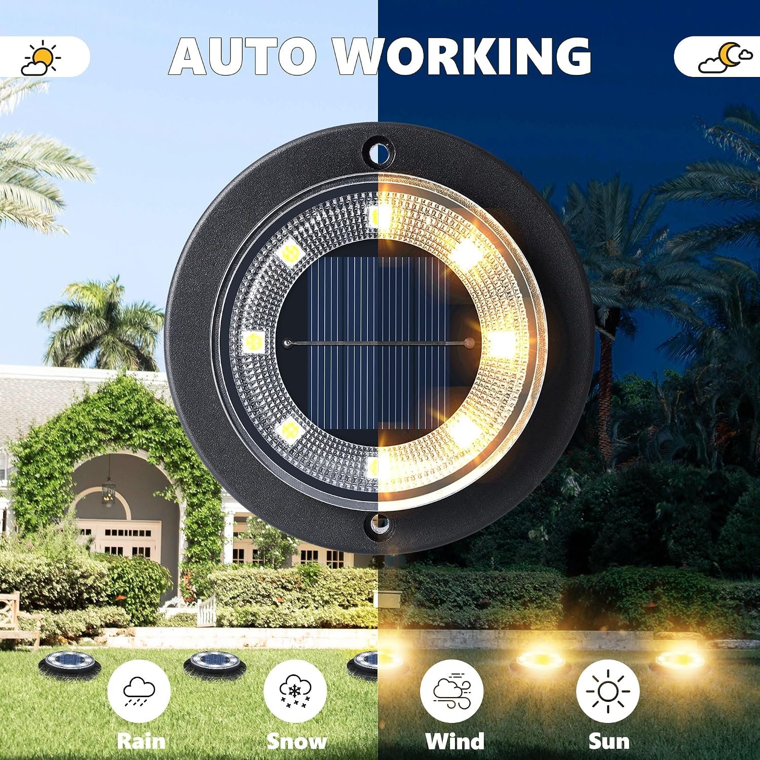 Solar Lights Outdoor Waterproof,Warm White 12 Pack 2-in-1 Ground Lights | Solar Powered Lights Outdoor Solar Disk Light Landscape Light for Deck Step Patio Yard Pathway Walkway Driveway Garden - Image 7