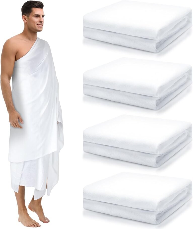 Suhine 4 Pcs Hajj Ihram for Men Umrah Essentials Lightweight Microfiber Breathable Ihram White Ahram Hajj Islamic Clothing Gifts