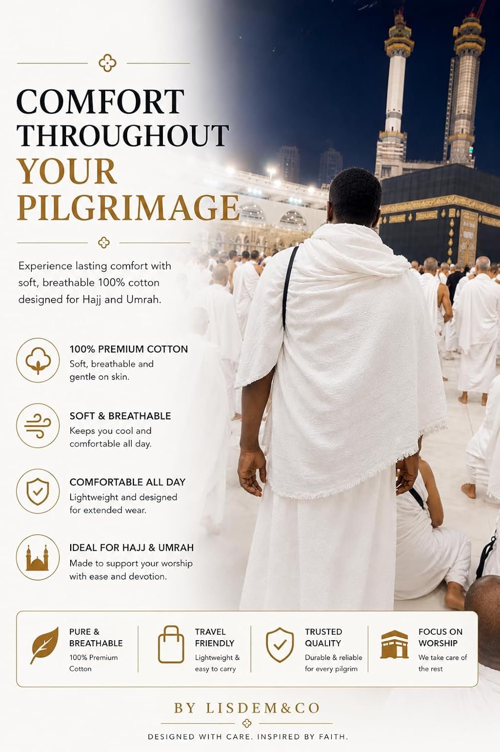 LISDEM & CO Premium Cotton Ihram for Hajj & Umrah – 2-Piece 100% Cotton Ihram Set – Soft, Breathable, Absorbent, Textured Weave, Includes Reusable Carry Bag - Image 8