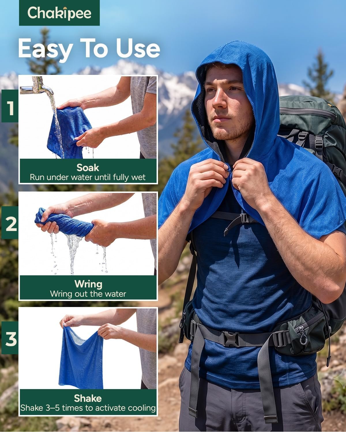 Cooling Hoodie Towel for Neck and Face,Sun Protection & Instant Cooling,Cool Towels for Hot Weather,Soft Breathable Towel for Sports, Gym, Workout, Camping & Cycling, Blue, 1 Pack - Image 3