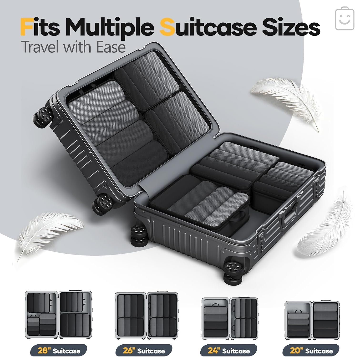 Veken 6/9/11 Set Compression Packing Cubes for Travel Essentials,Compressible Expandable Large Luggage Suitcase Organizer Bags for Clothing,Space Saver Bags with Over 1000 pcs of Mesh Holes(Black) - Image 7