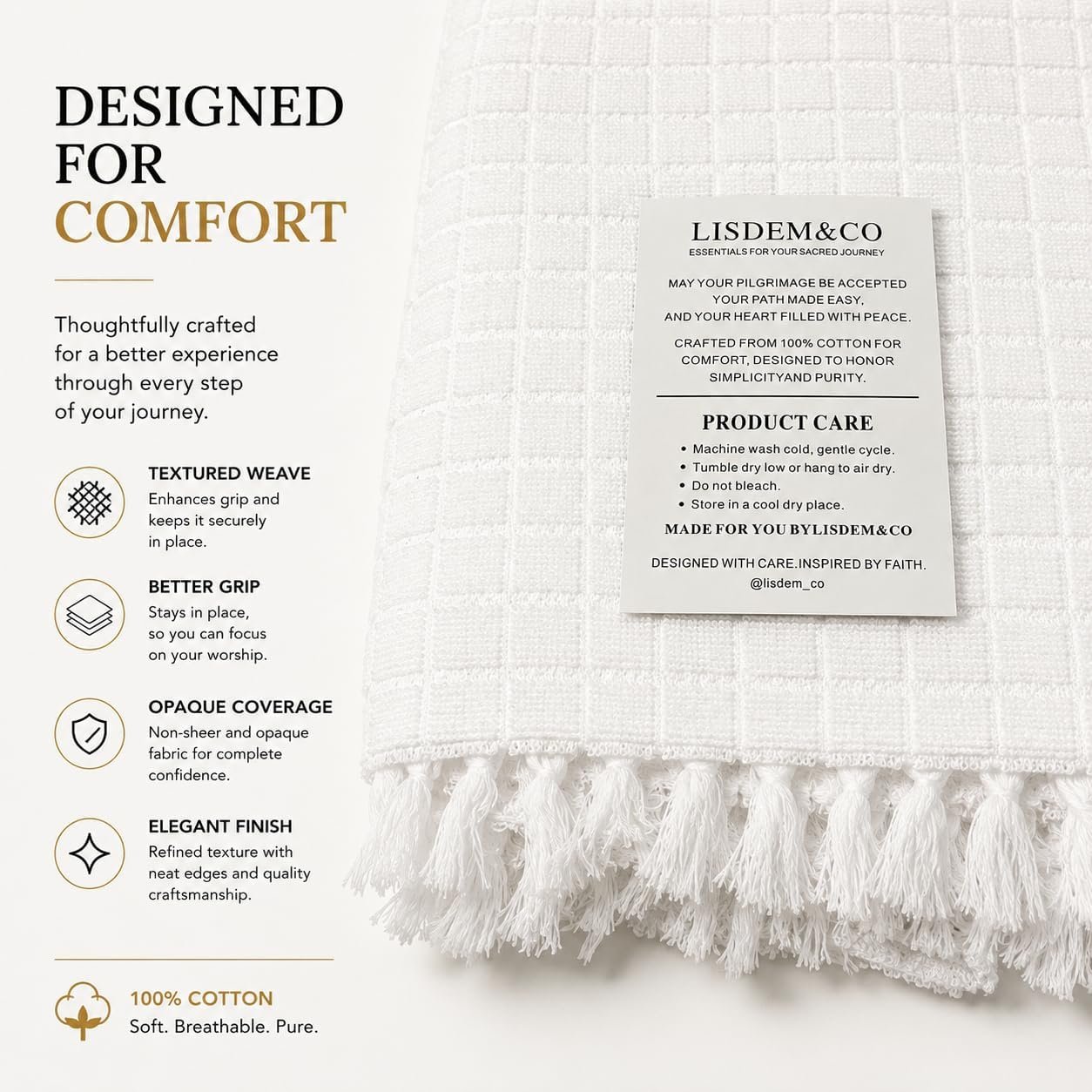 LISDEM & CO Premium Cotton Ihram for Hajj & Umrah – 2-Piece 100% Cotton Ihram Set – Soft, Breathable, Absorbent, Textured Weave, Includes Reusable Carry Bag - Image 4