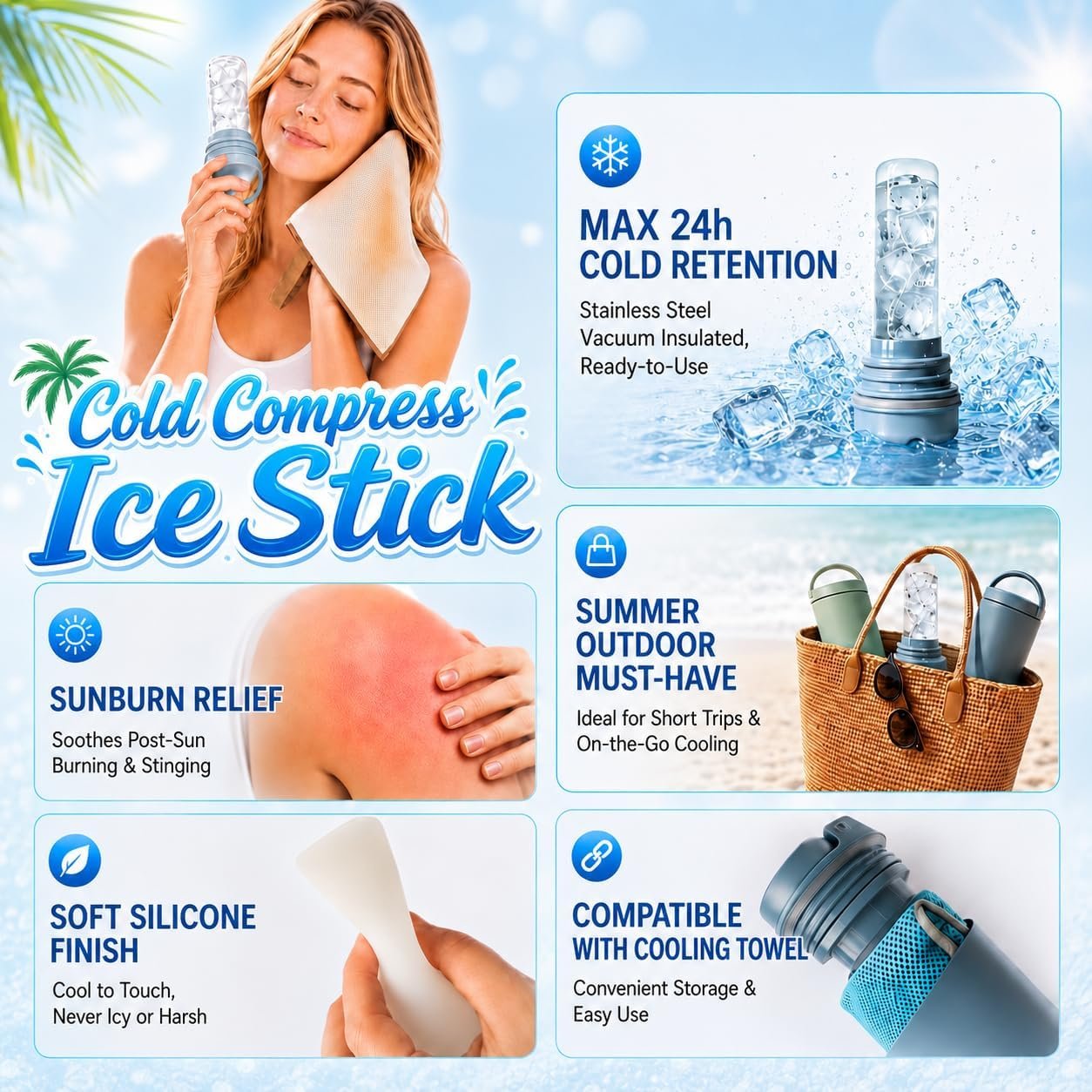 Ice Cooling Towel & Insulated Refillable Cold Compress Ice Bag Set(Green) - Image 3