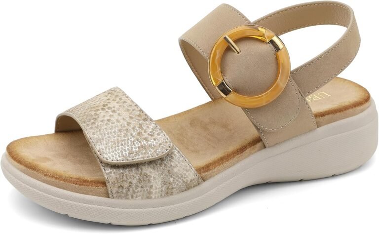 UBFEN Womens Outdoor Walking Sandals Comfort Stable Low Wedge Platform