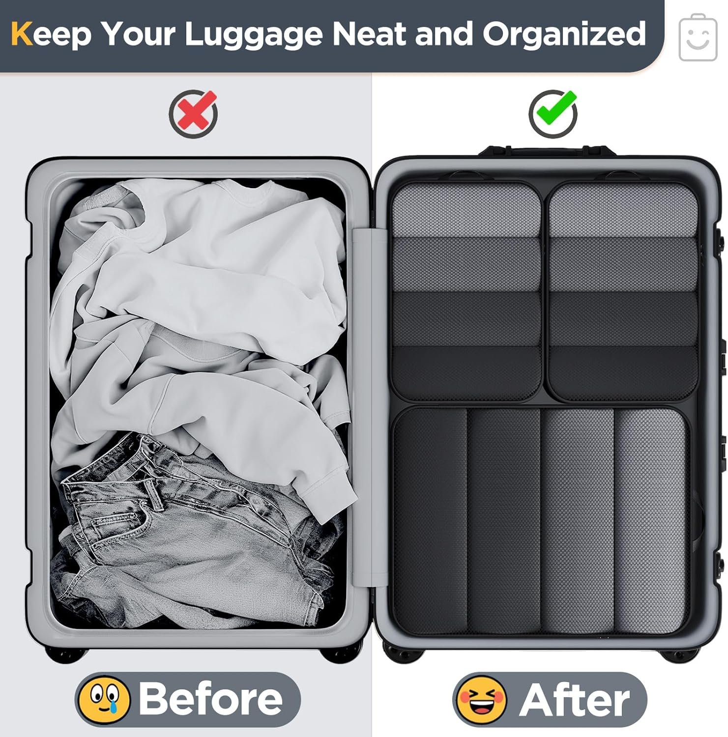 Veken 6/9/11 Set Compression Packing Cubes for Travel Essentials,Compressible Expandable Large Luggage Suitcase Organizer Bags for Clothing,Space Saver Bags with Over 1000 pcs of Mesh Holes(Black) - Image 6