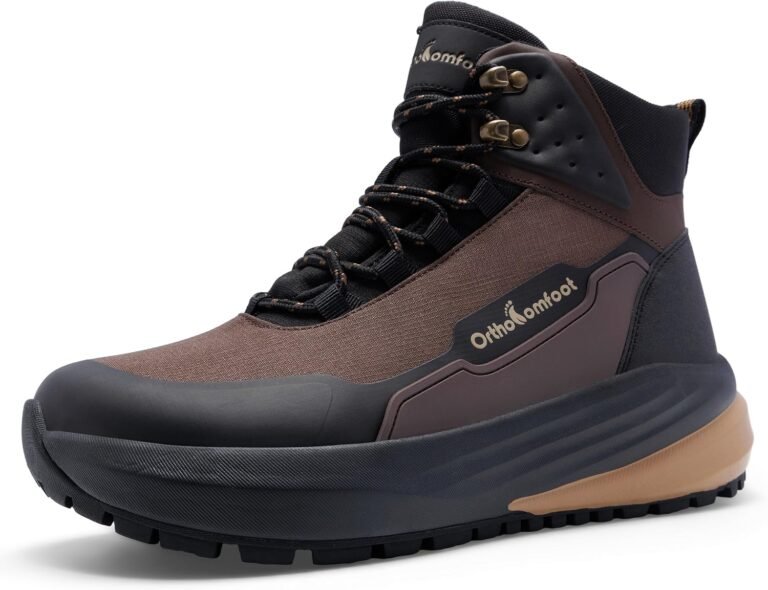 OrthoComfoot Men's Orthopedic Wide Waterproof Hiking Boots: Comfortable Arch Support for Plantar Fasciitis Trail Running Shoes,Orthotic Non-Slip Work Mid Ankle Boots for Foot and Heel Pain Relief