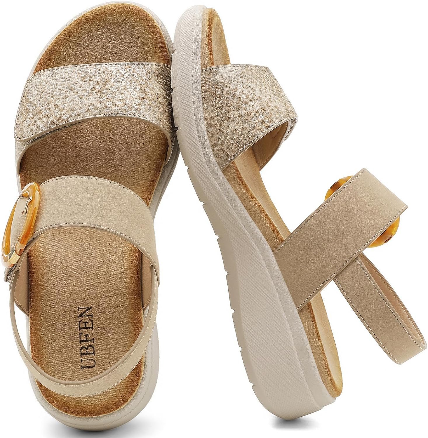 UBFEN Womens Outdoor Walking Sandals Comfort Stable Low Wedge Platform - Image 3