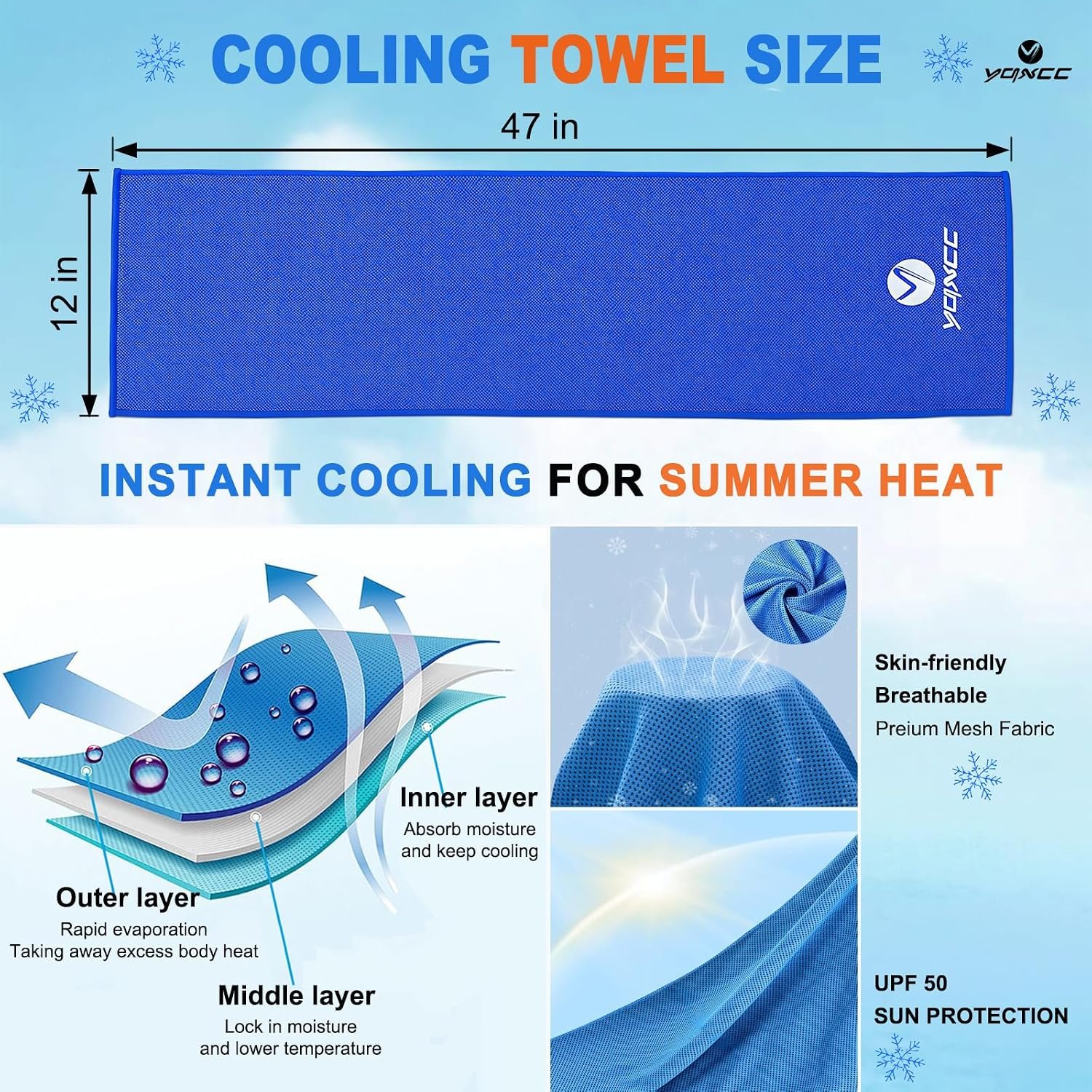YQXCC 4 Pack Cooling Towels (47"x12"), Ice Cool Towels for Neck & Face - Image 7