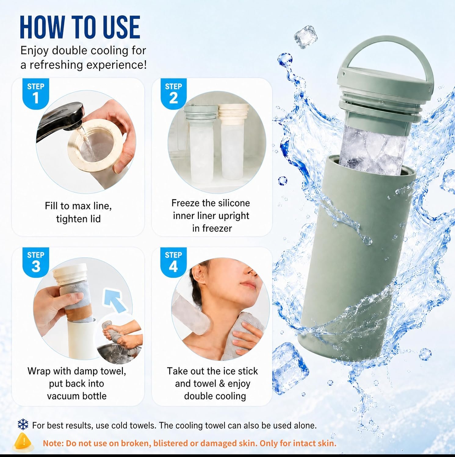 Ice Cooling Towel & Insulated Refillable Cold Compress Ice Bag Set(Green) - Image 9