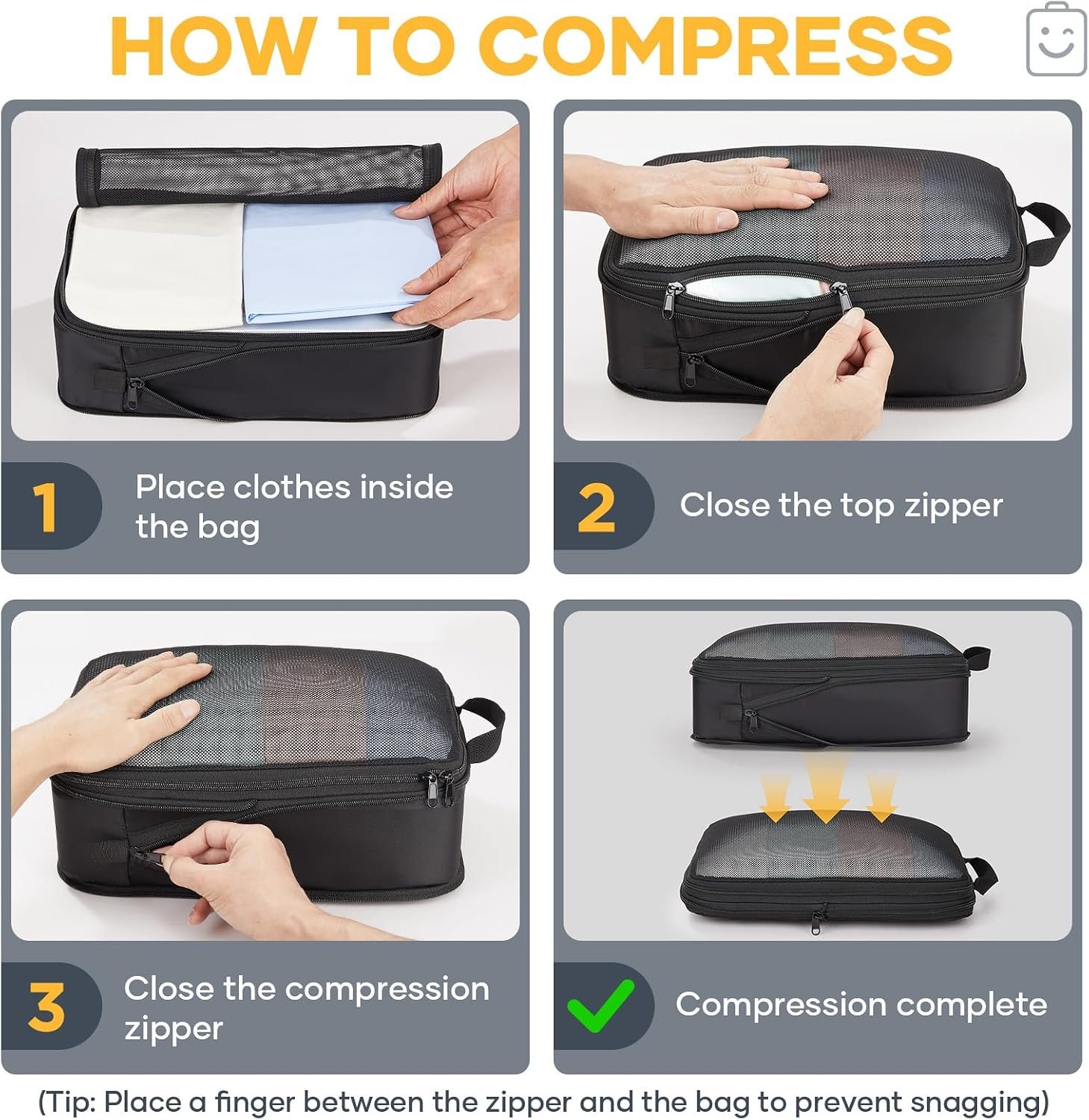 Veken 6/9/11 Set Compression Packing Cubes for Travel Essentials,Compressible Expandable Large Luggage Suitcase Organizer Bags for Clothing,Space Saver Bags with Over 1000 pcs of Mesh Holes(Black) - Image 3