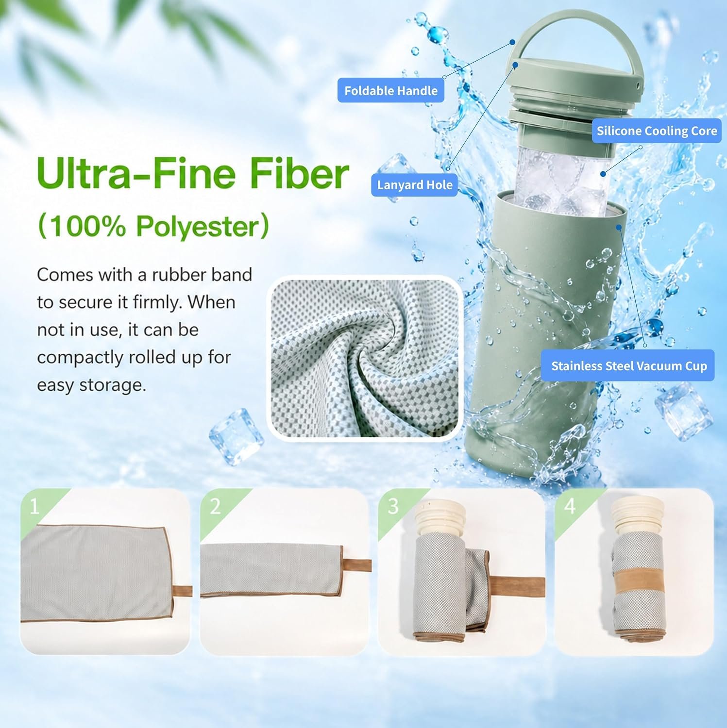 Ice Cooling Towel & Insulated Refillable Cold Compress Ice Bag Set(Green) - Image 7
