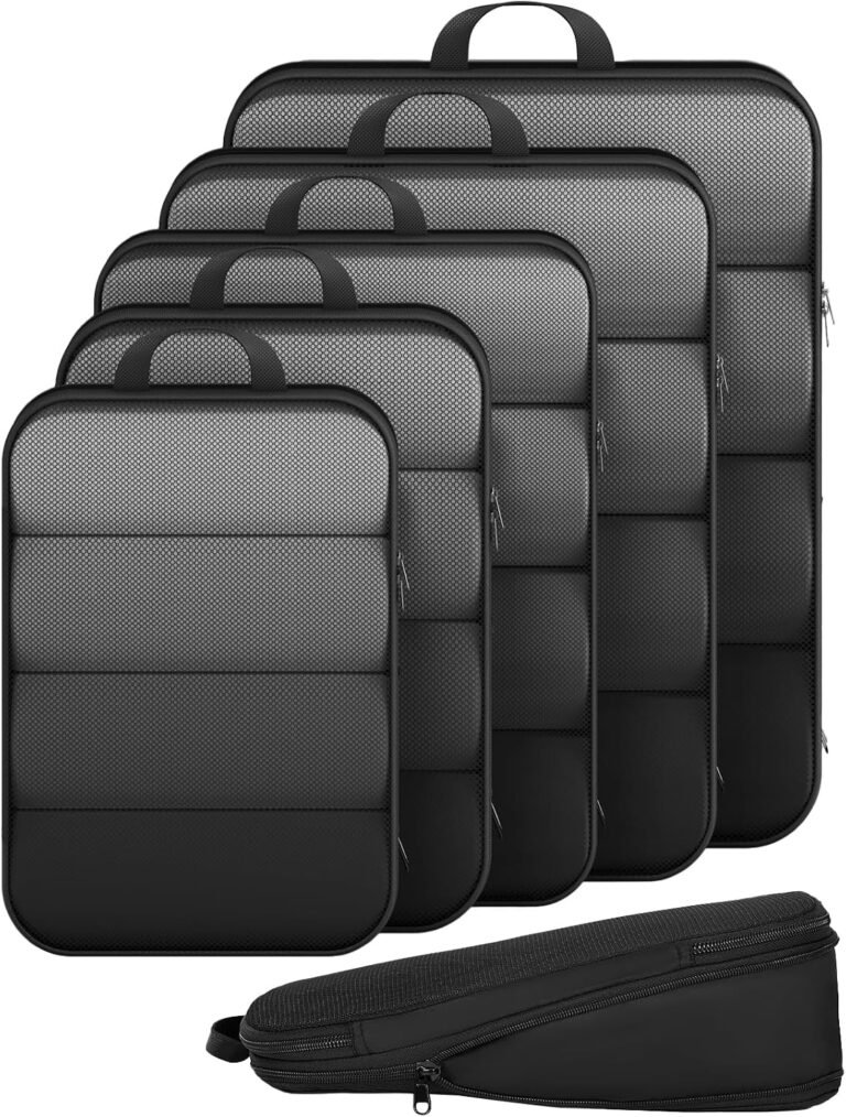 Veken 6/9/11 Set Compression Packing Cubes for Travel Essentials,Compressible Expandable Large Luggage Suitcase Organizer Bags for Clothing,Space Saver Bags with Over 1000 pcs of Mesh Holes(Black)