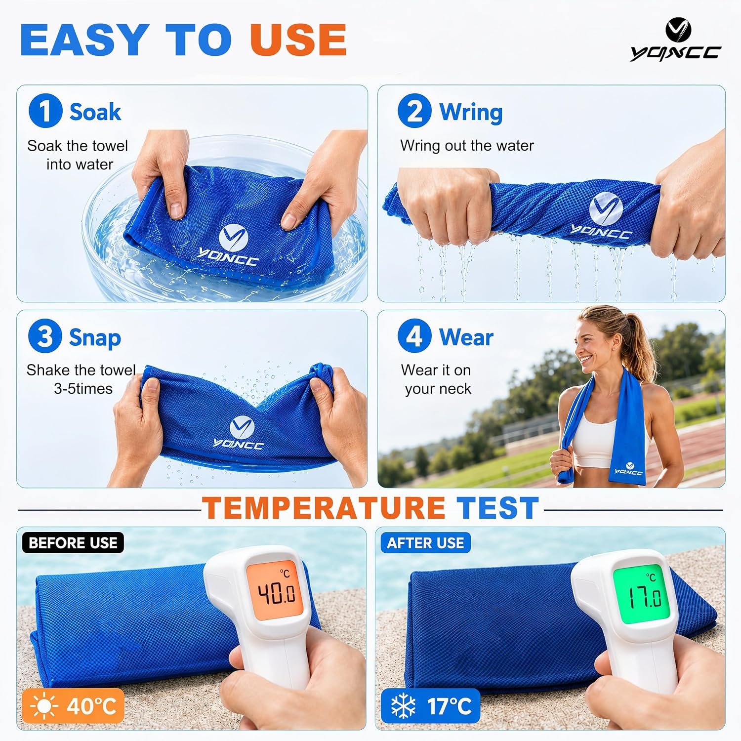 YQXCC 4 Pack Cooling Towels (47"x12"), Ice Cool Towels for Neck & Face - Image 3